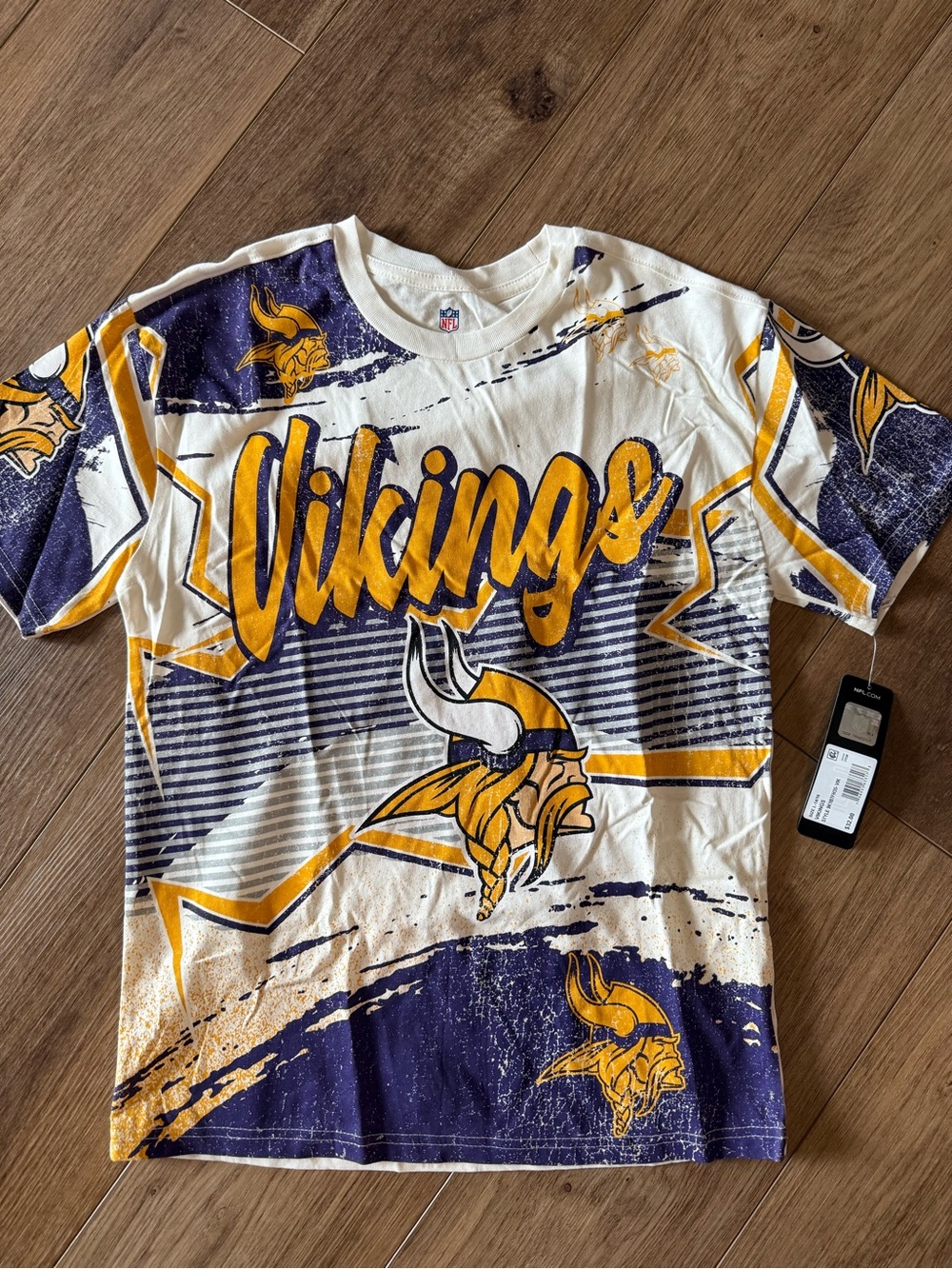 NFL Minnesota Vikings Striped Graphic Tee - White, Purple & Gold